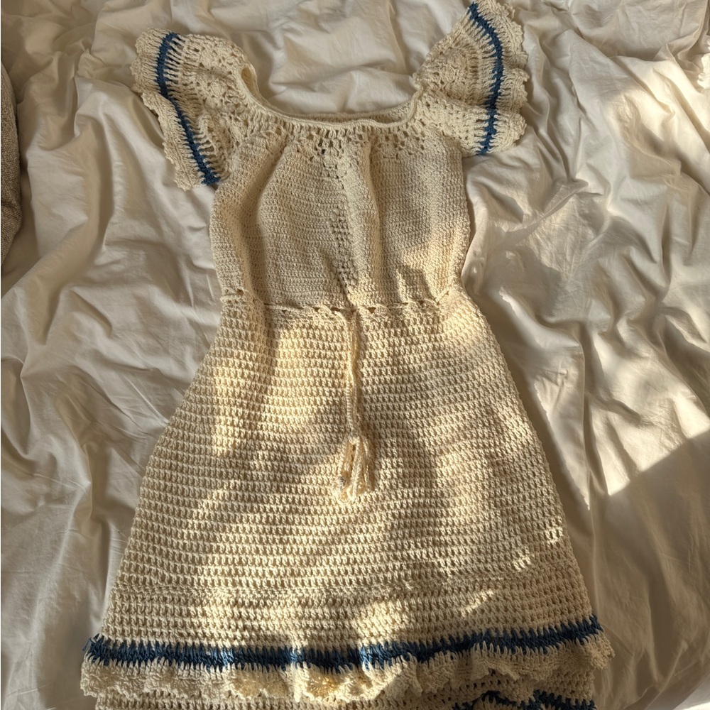 Cleobella Ivory Crochet Dress with Blue Details